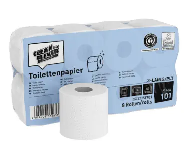 Papier toilette SMA101, recyclé, blanc, 3-couches,  250cps, 9,4x11cm